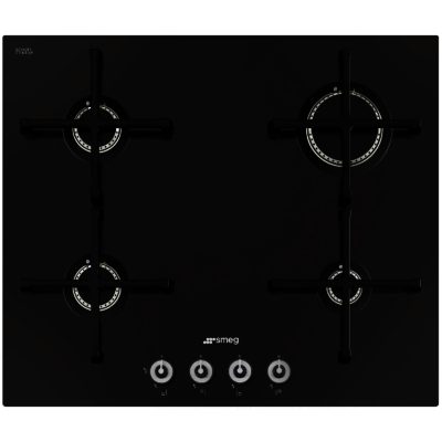 Smeg PV164CN 60cm Linea Gas on Glass Hob with  Ceramic Straight Edge Glass in Black Glass